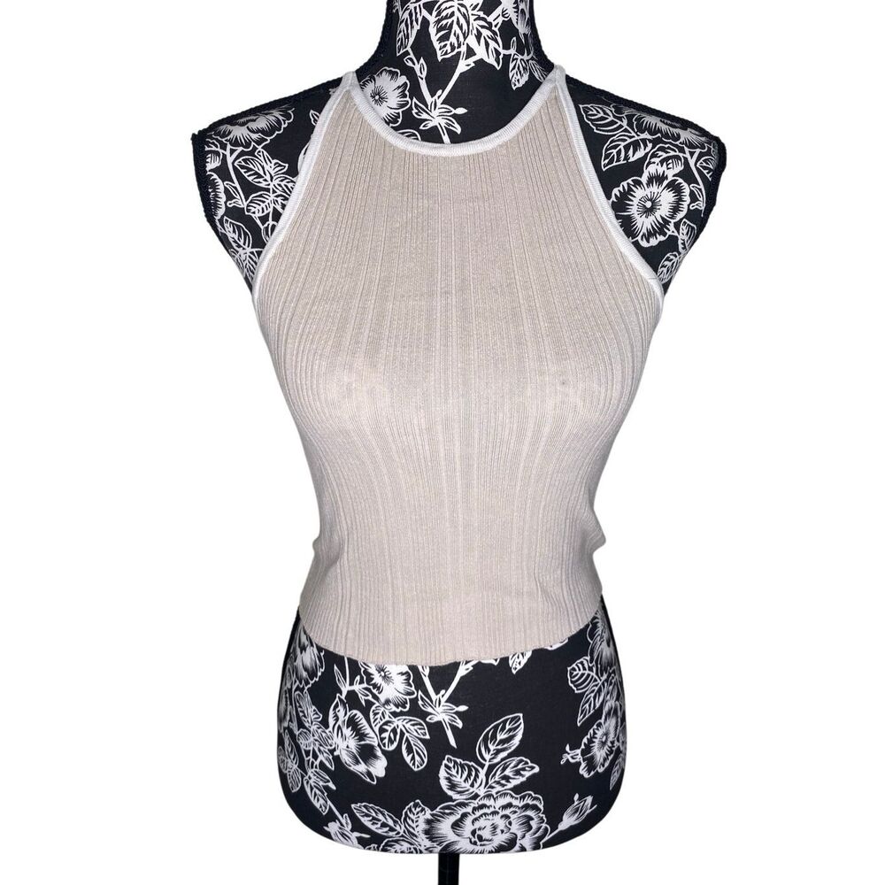 H&M Divided Beige Ribbed Halter Tank Top Fitted Crop Stretch Small Summer Beach